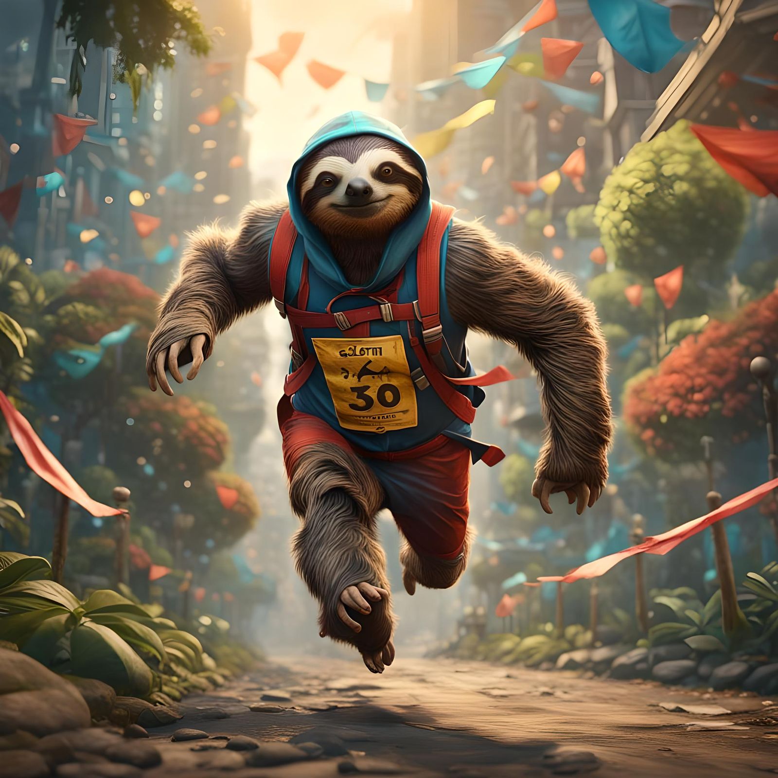 Sloth Runs Marathon in Detailed Fantasy Art