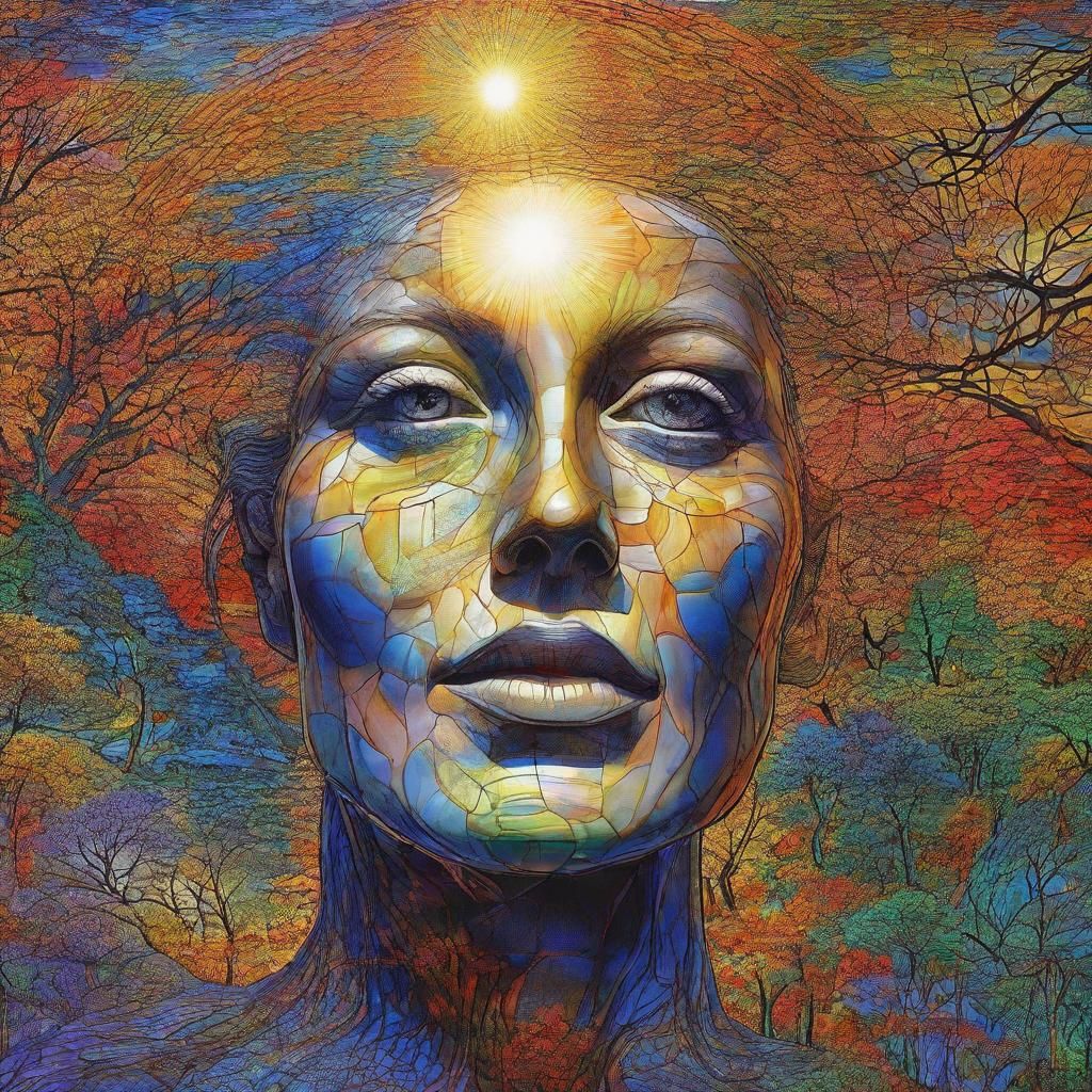 Ethereal Woman with Shattered Aura in Alex Grey Style