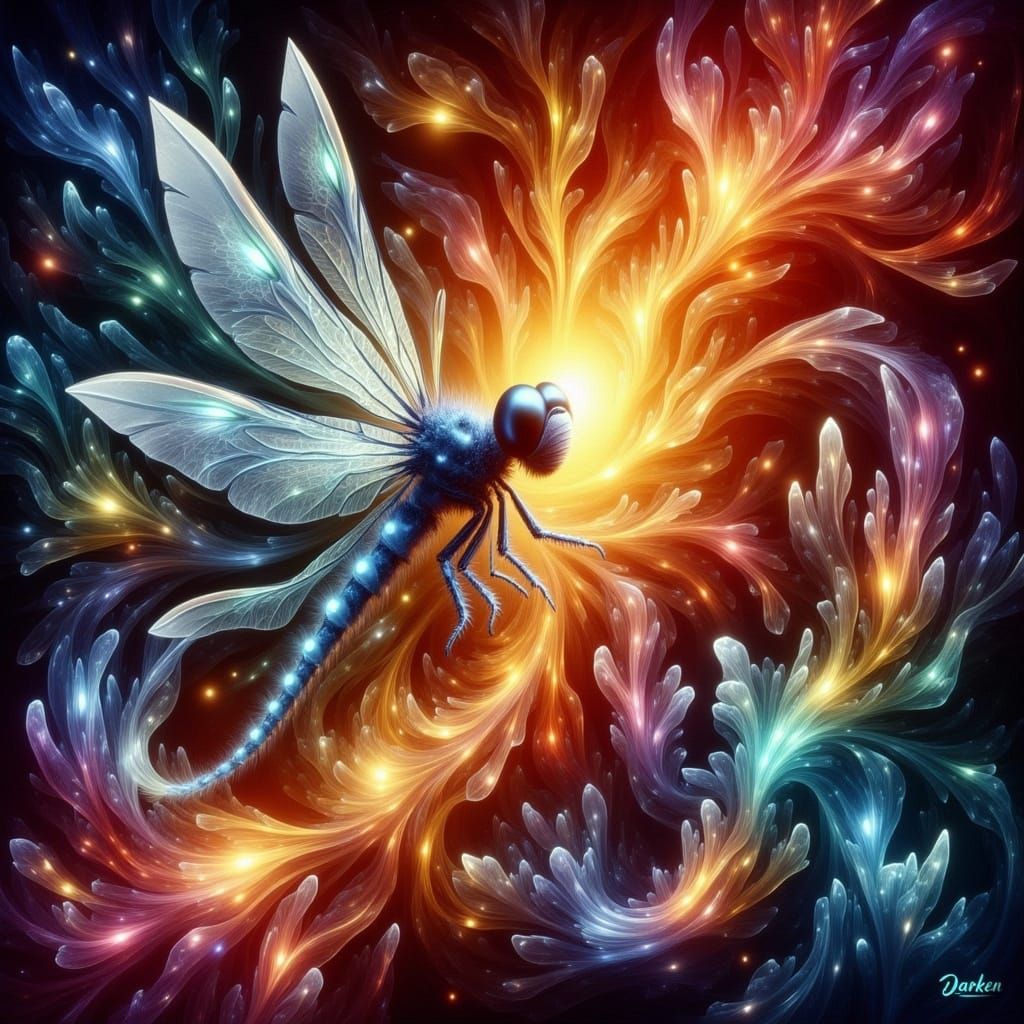 Dragonfly Emerges From Burning Vivid Paint