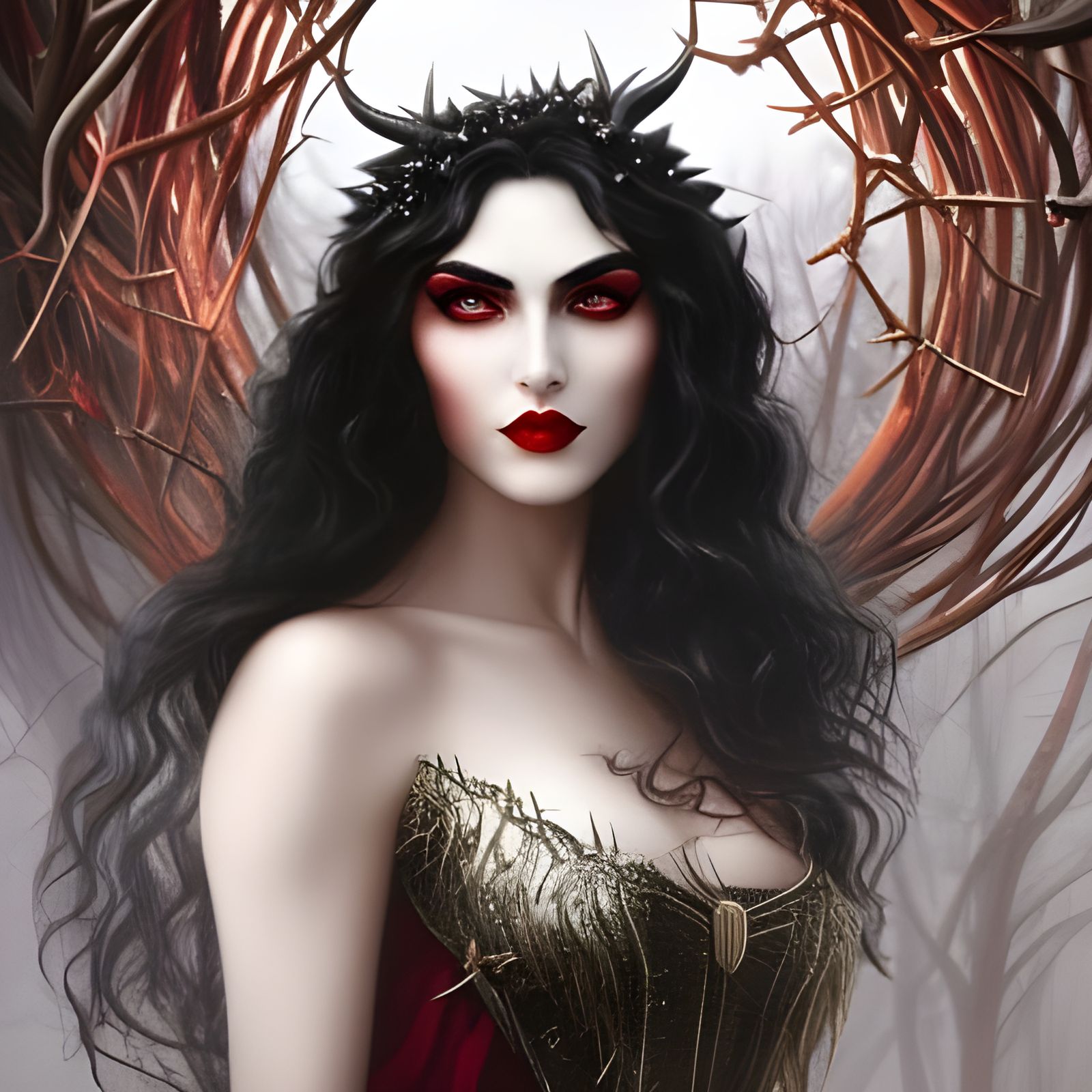 Gothic Beauty with Crown of Thorns as Digital Painting