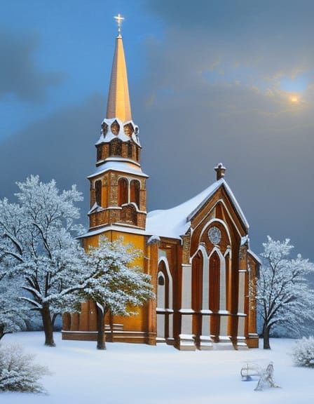 Winter Church: A Hyperdetailed Oil Painting Masterpiece