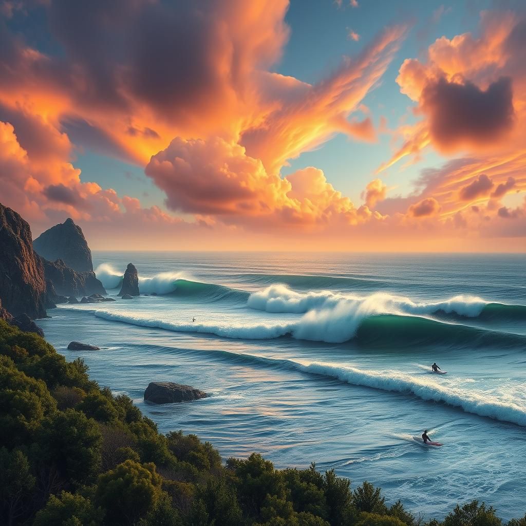 Surfers Ride Majestic Waves at Nipomo Beach
