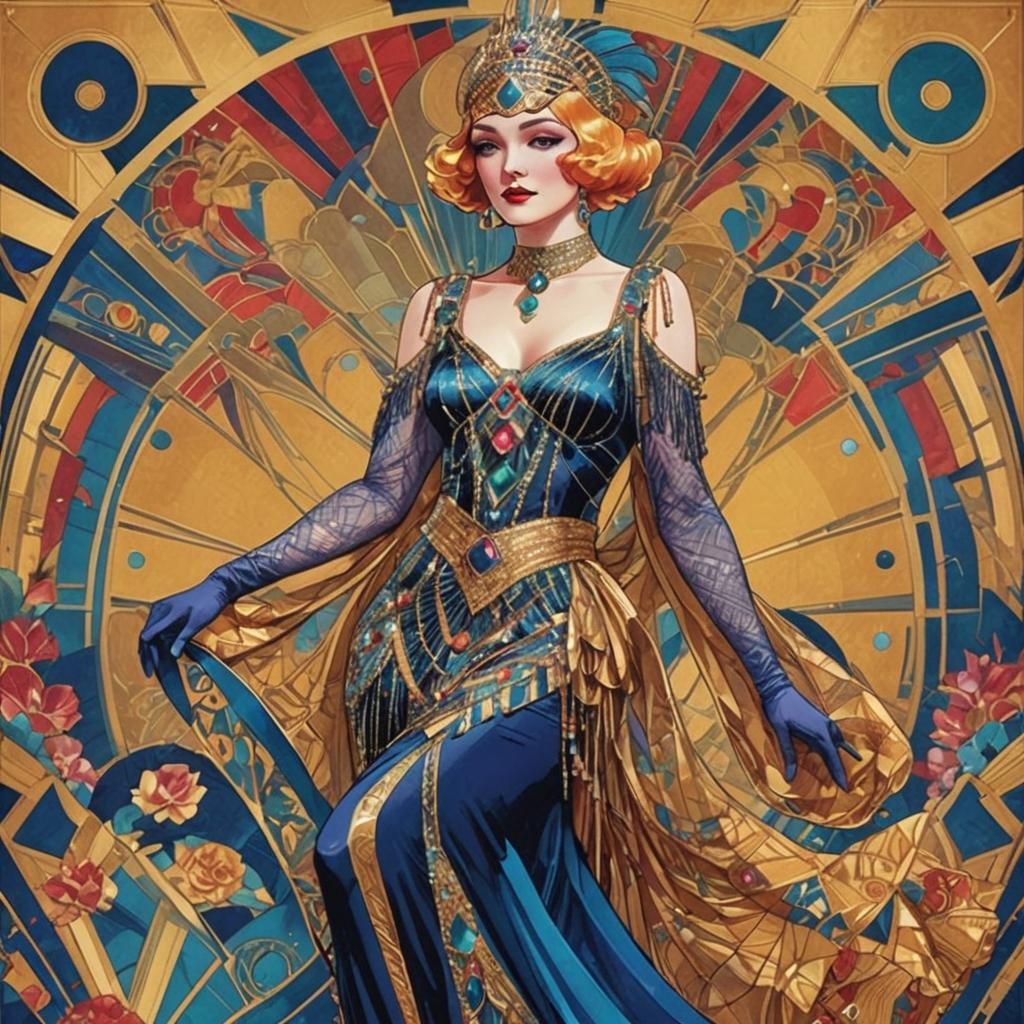 Art Deco Woman in Flapper Dress with Gemstones