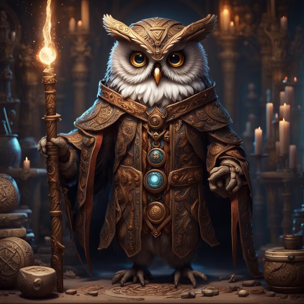 Owl Wizard in Workshop: Dark Fantasy Digital Painting