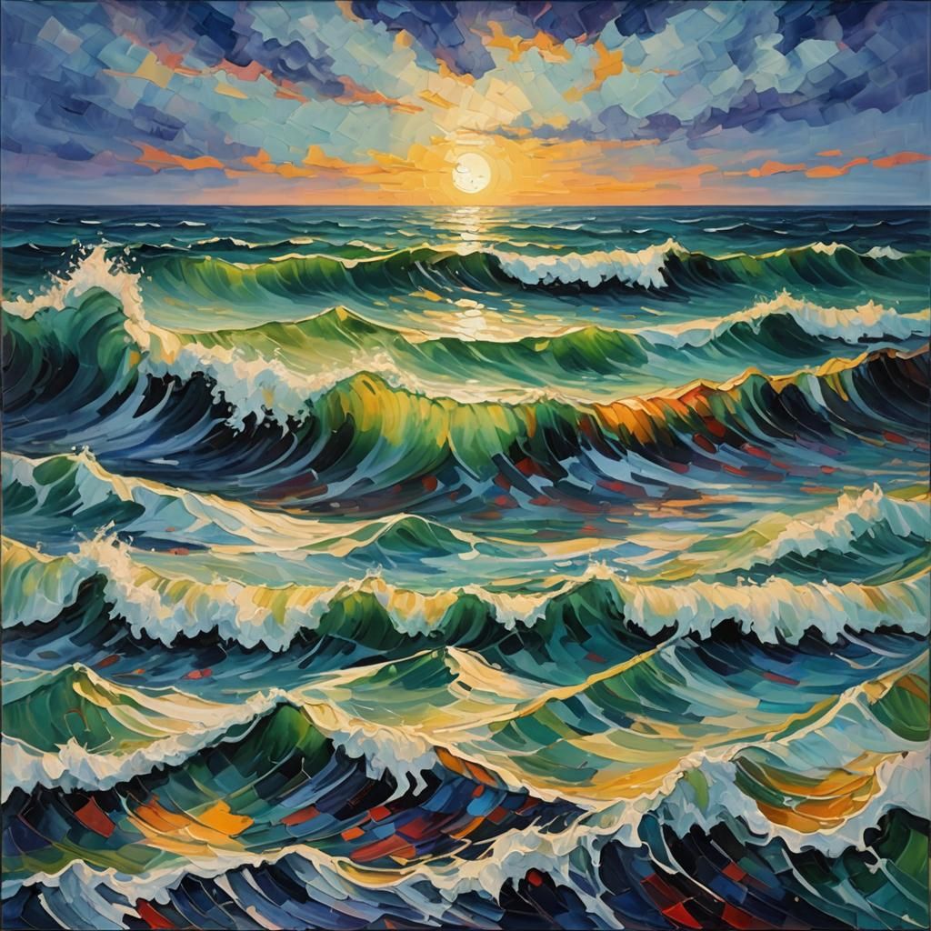 Neo-Impressionist Waves in the Darkness: Expressionist Oil P...