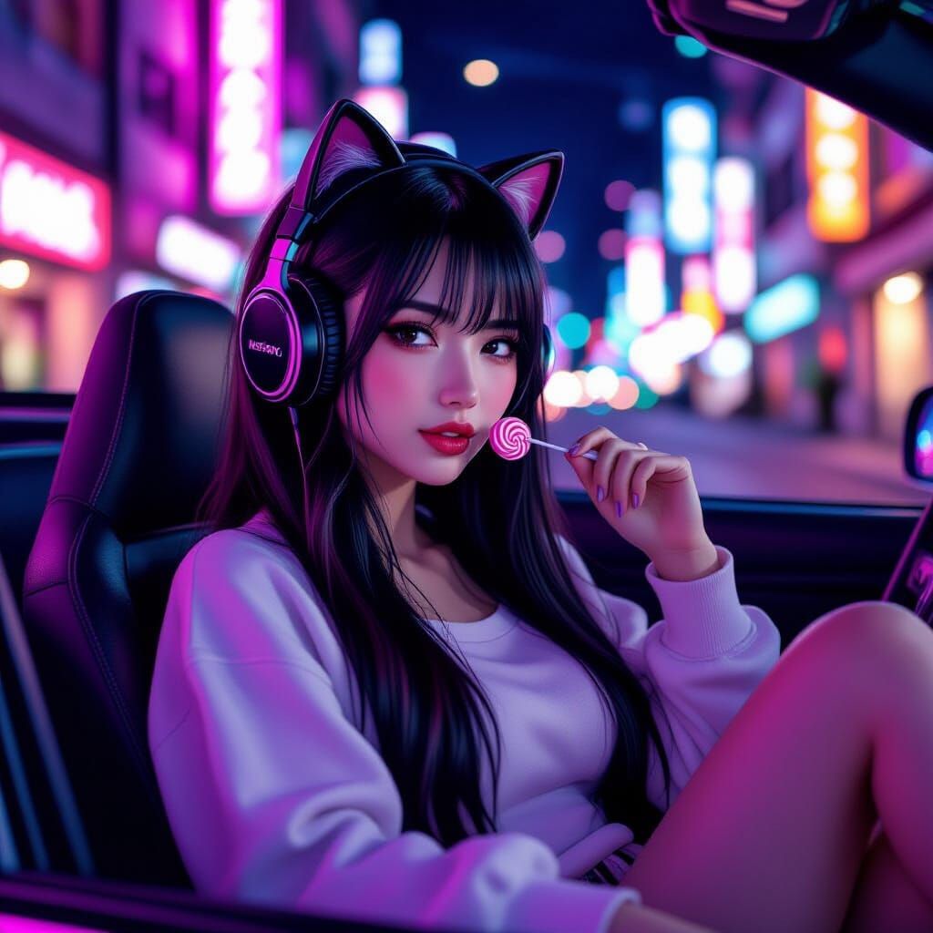 Japanese Woman in Neon Tokyo Night Scene