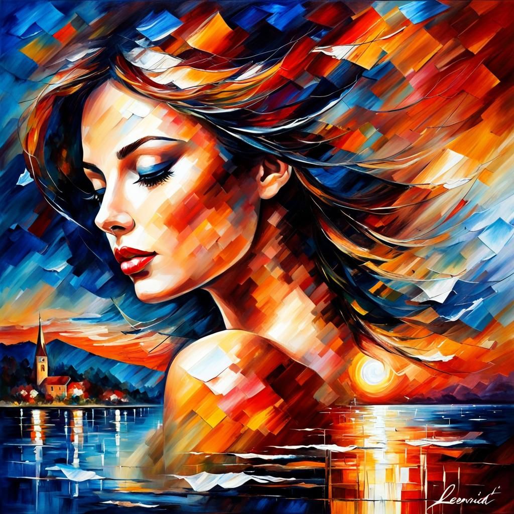 Collage Art: Beautiful Woman at Sunset