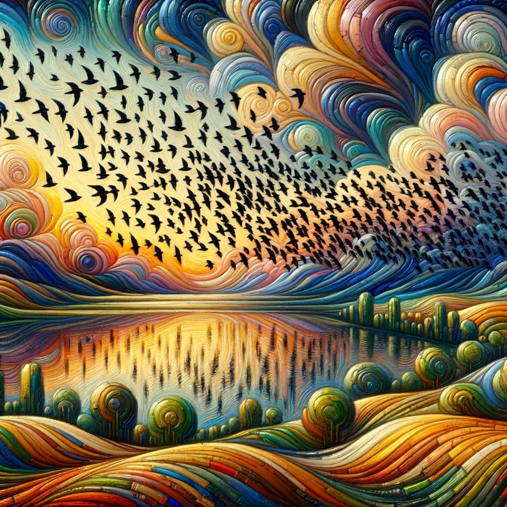 Murmuration in Expressionist Impasto Encaustic Style