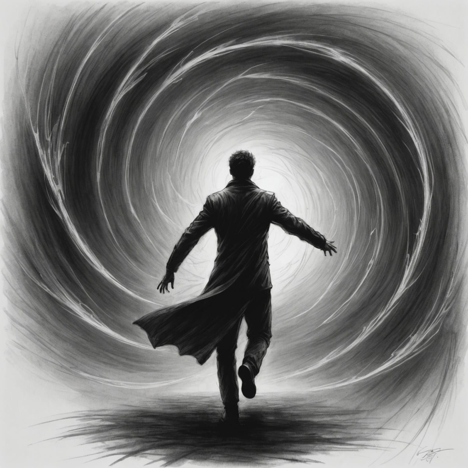 Pencil Sketch: Darkness Attacks a Lone Human