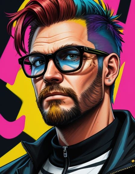 Graffiti Art Portrait of Man with Flame Hair