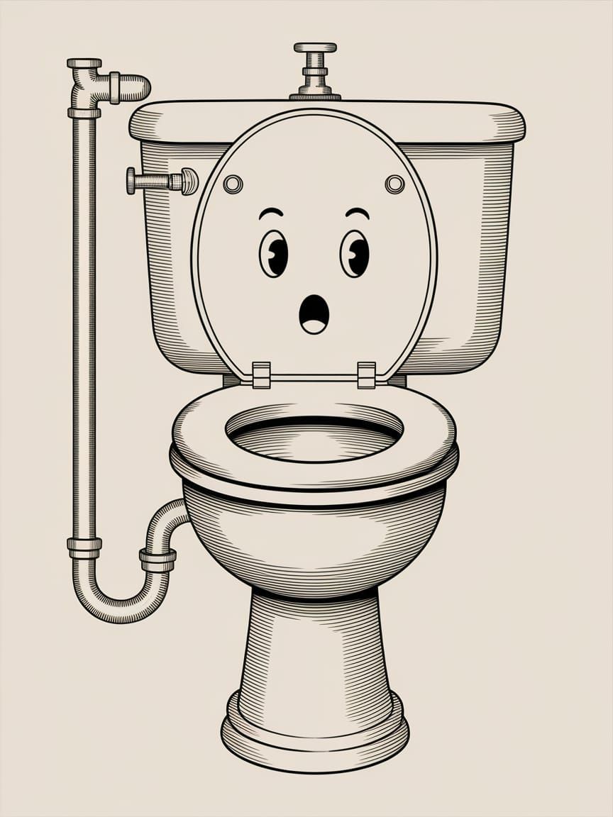 Vintage Plumbing Schematic Reveals Surprised Toilet Face