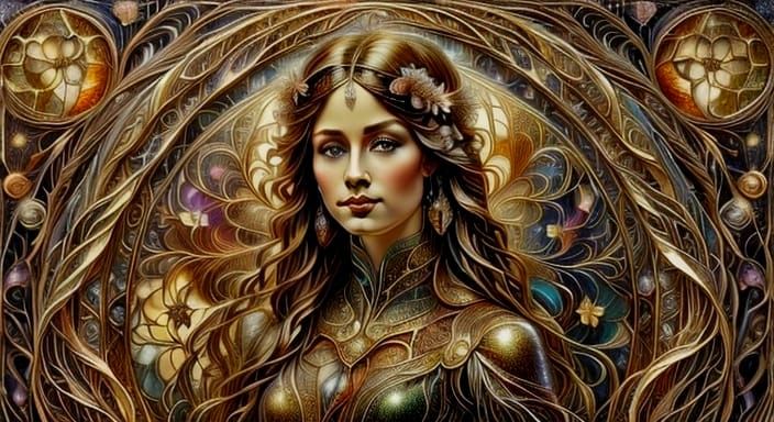 Ethereal Art Deco Portrait in Twisted Rose Gold and Ruby