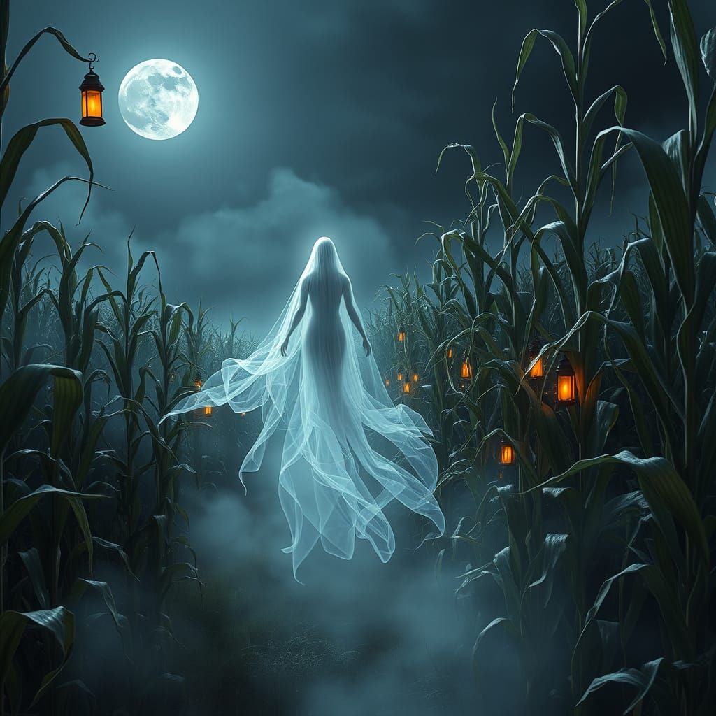 Spectral Ghost in Moonlit Corn Maze