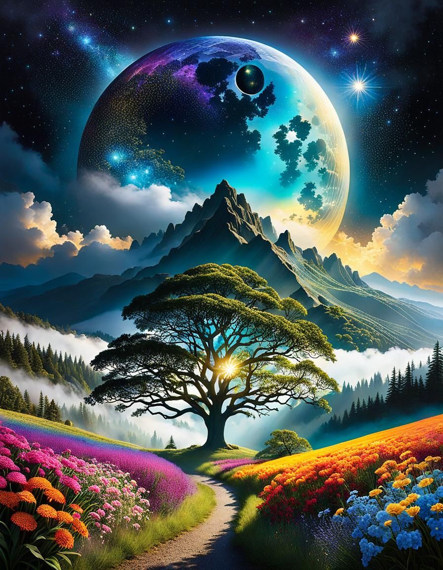 Magical Realms: A Colorful 3D Collage