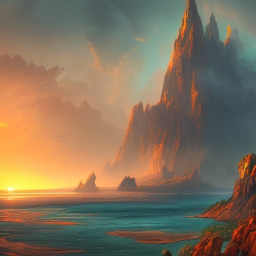Fantastical Sunset Over the Bay: Matte Painting