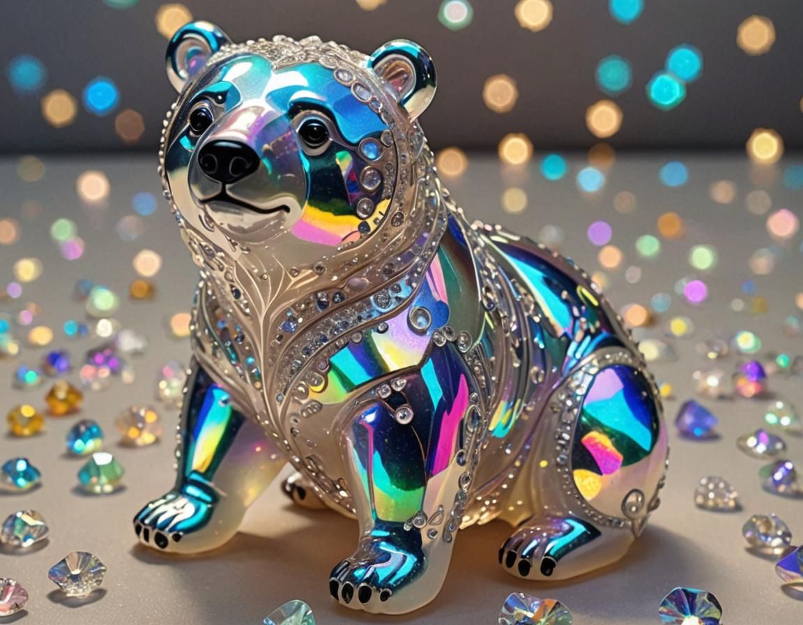 Iridescent Crystal Bear Shimmers with Light