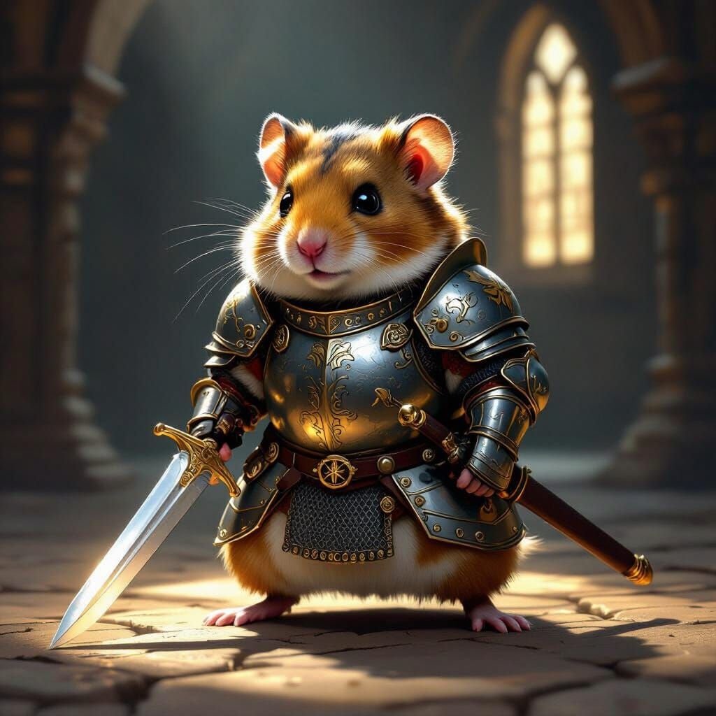 Hamster Knight in Shining Armor with Sword
