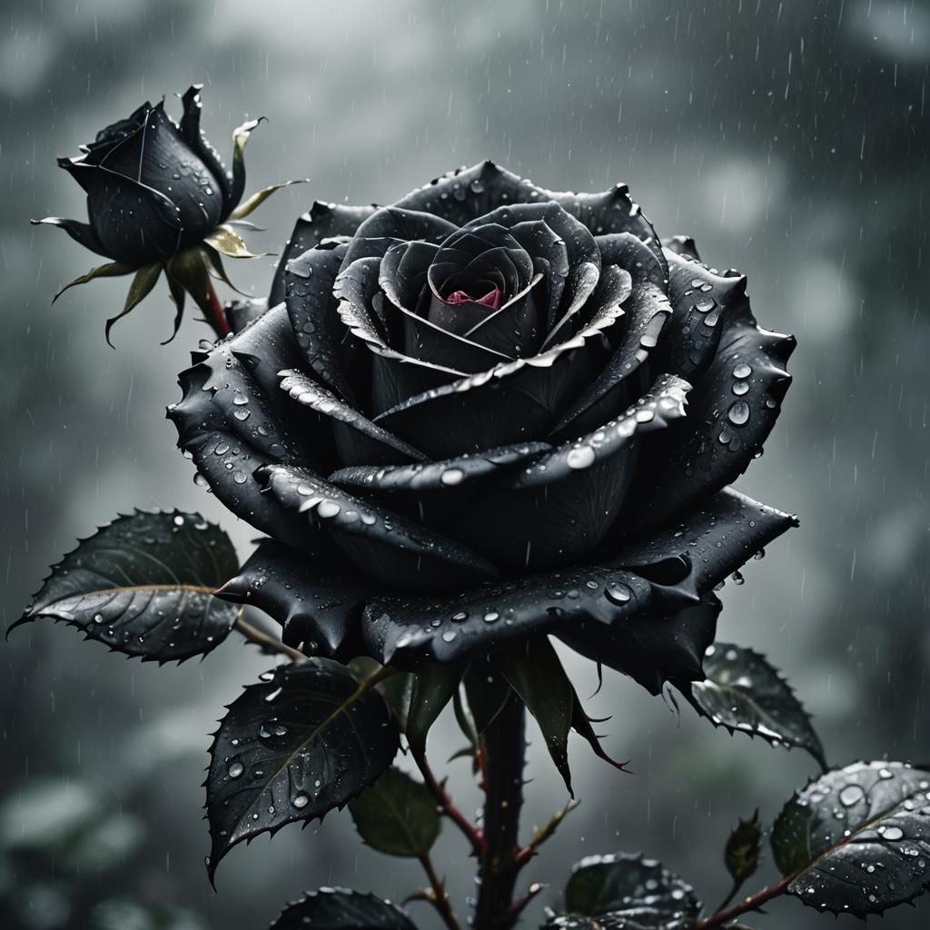 Black Rose with Water Droplets: Digital Matte Painting