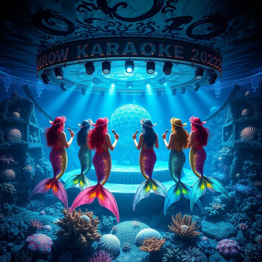Mermaids Shine on Underwater Karaoke Stage in Vibrant Oceani...