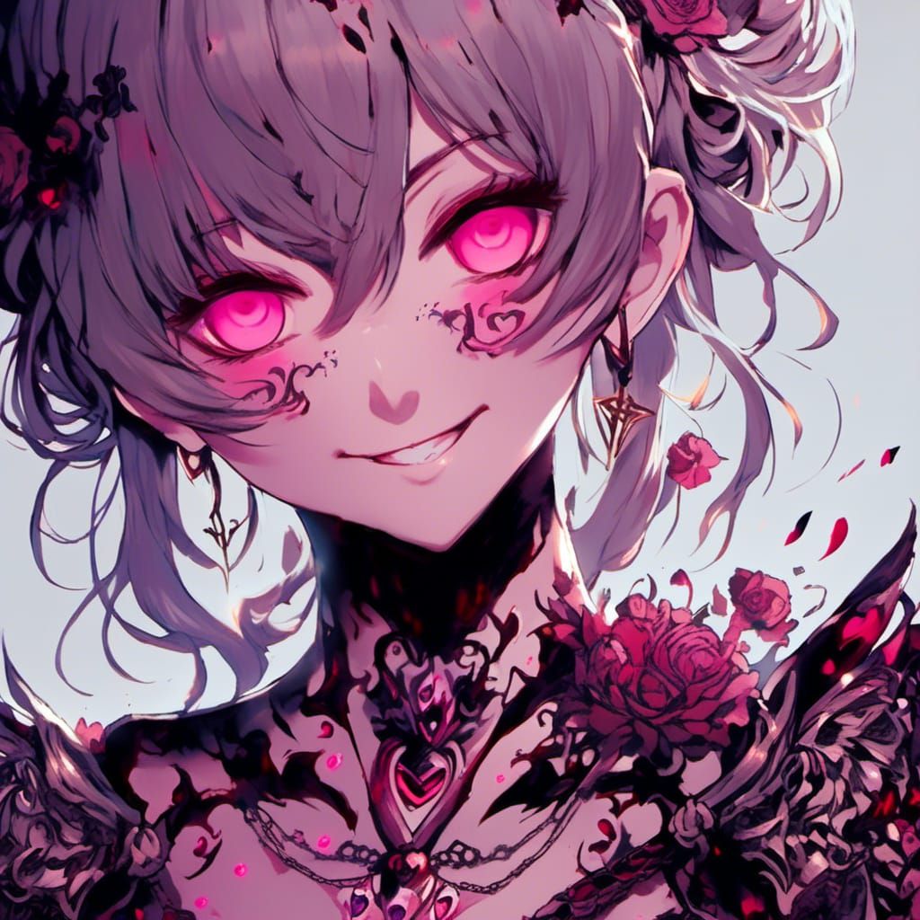 Yandere Woman with Tattoos and Glowing Eyes