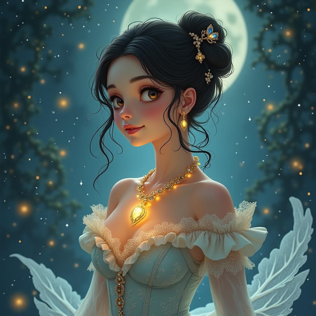 Ethereal Woman in Victorian Gown with Magical Necklace