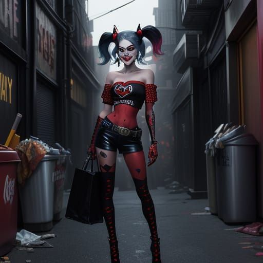 Gothic Whimsy Gotham City Alleyway with Harley Quinn