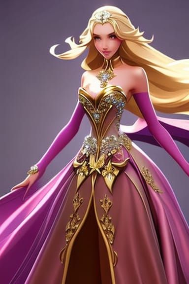 Beauty Queen in Glittering Gown, Hyperdetailed Portrait