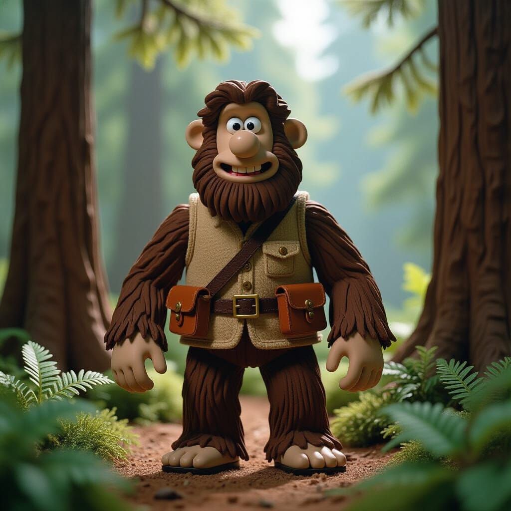 Sasquatch in Forest, Claymation Style of Aardman