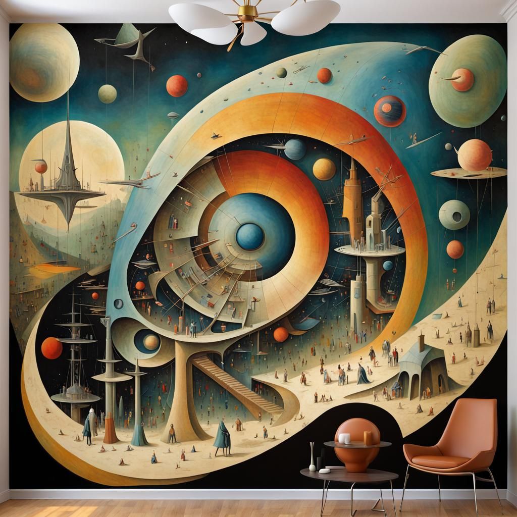 Colorful Mural Painting in Art Deco Style