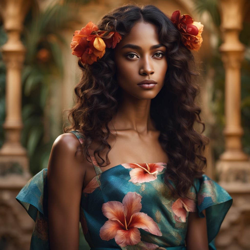 Exotic Bohemian Goddess with Luminous Skin and Delicate Gold...