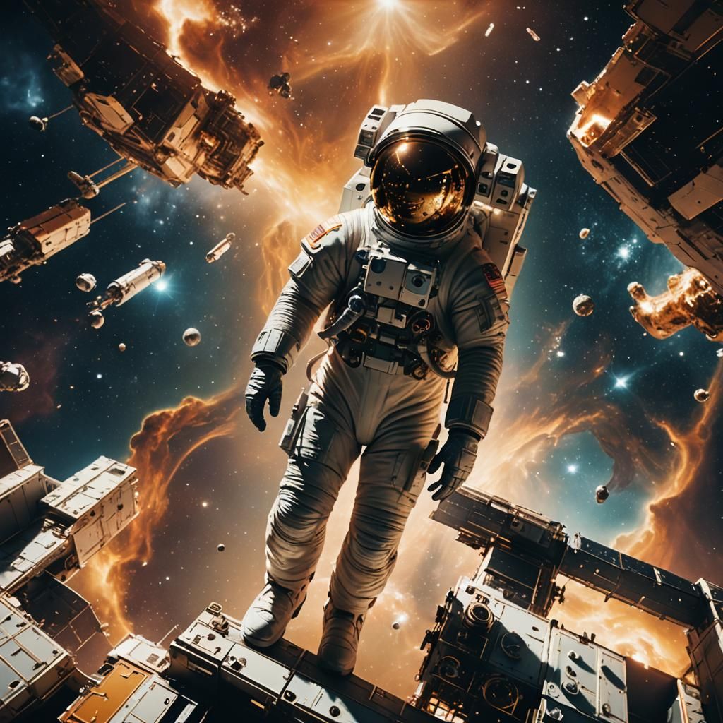 Astronaut Gazing at Nebula in Golden Hour