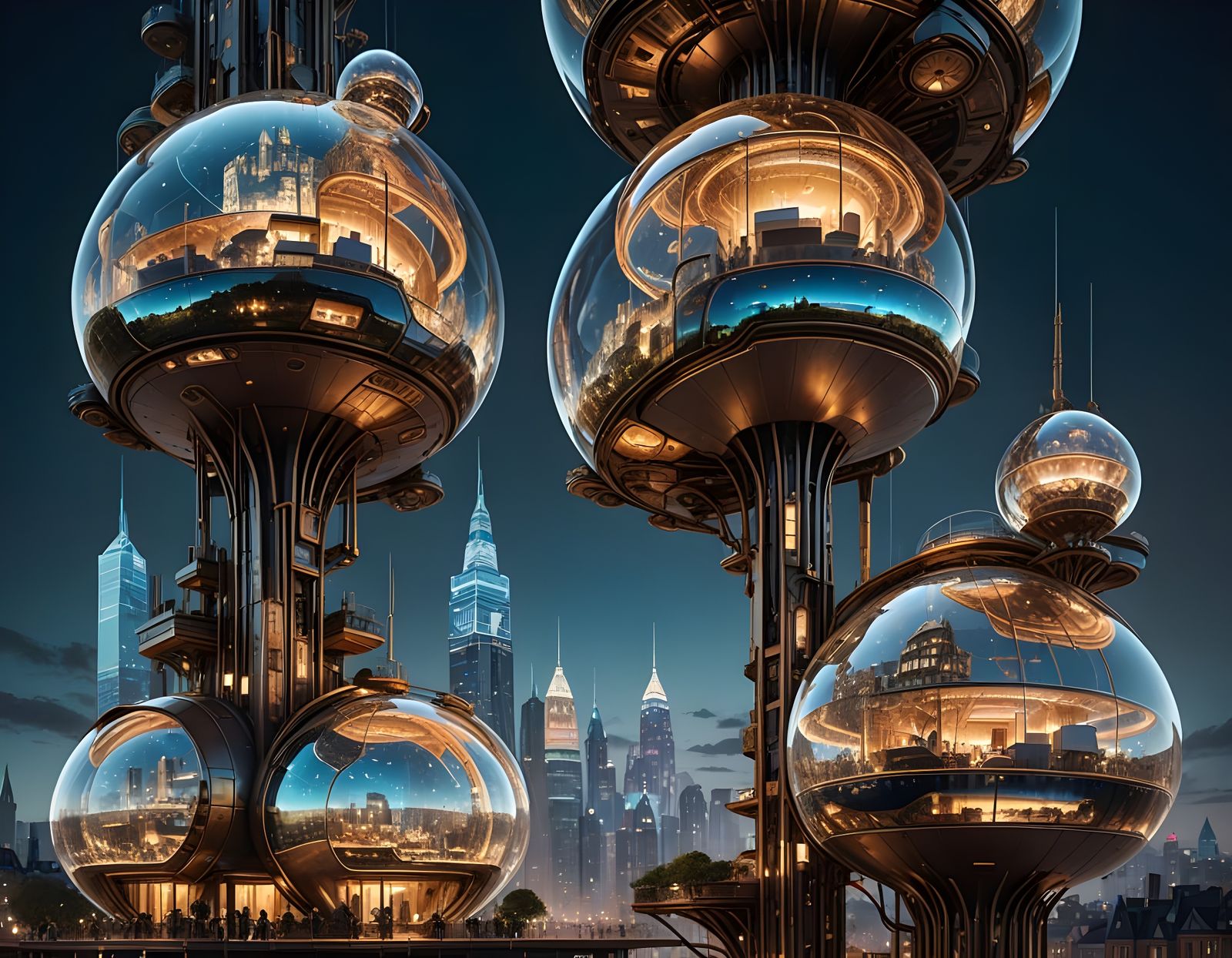 Futuristic cityscape at night