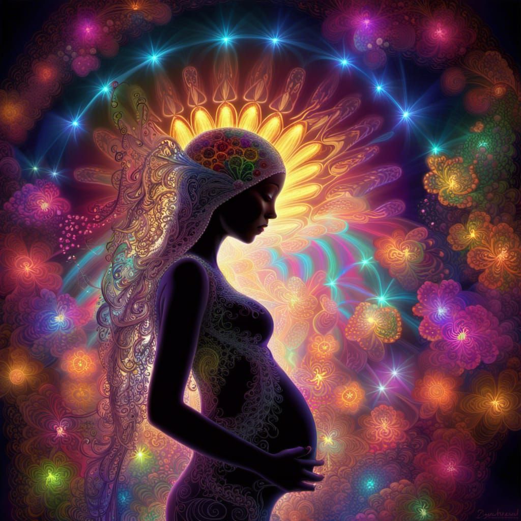 Radiant Pregnancy Goddess with Fractal Light