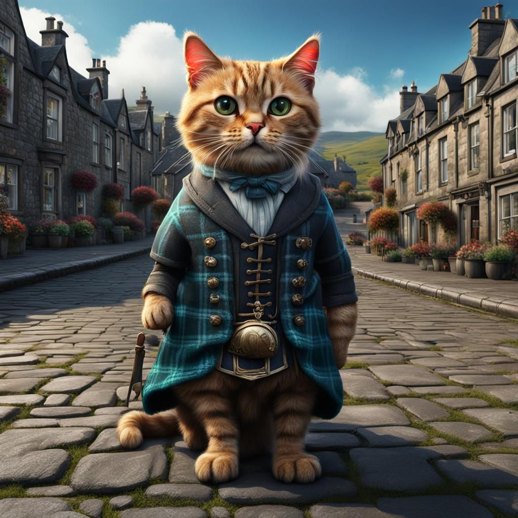 Plaid Cat in Scotland: Fantasy Concept Art