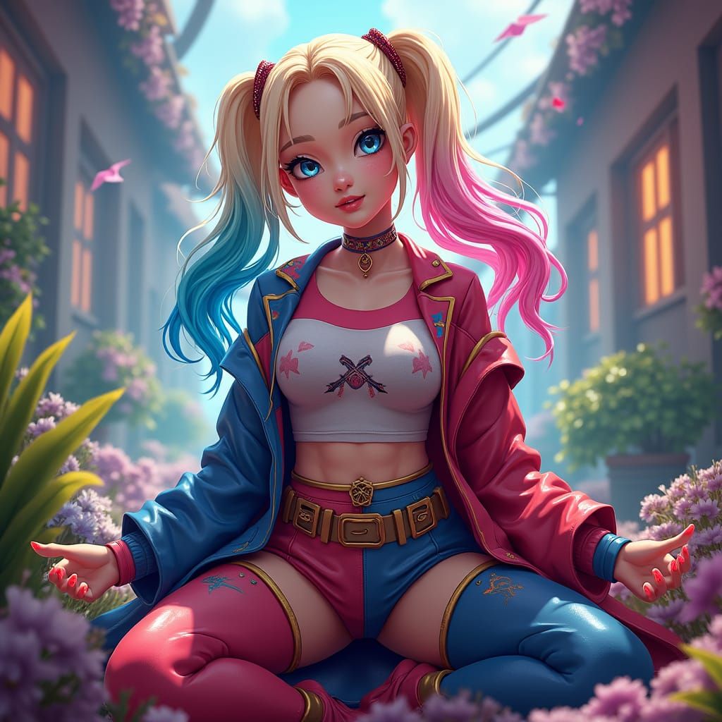 Harley Quinn as Anime Girl: Matte Painting