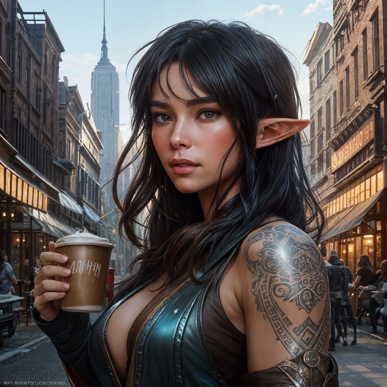 Hipster Elf in Coffee Shop, Digital Portrait