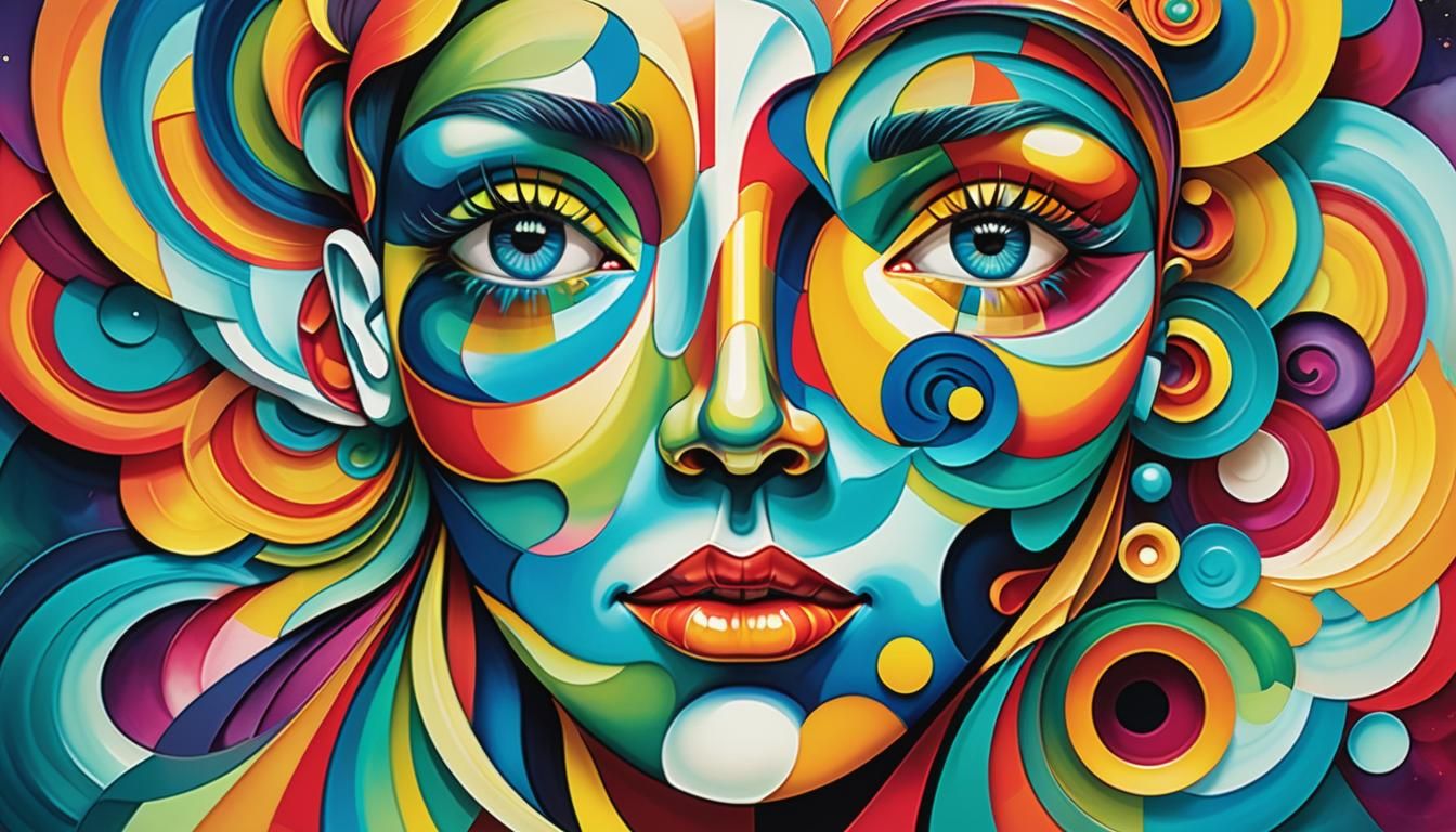Dreamlike Geometric Face in Cubist Style