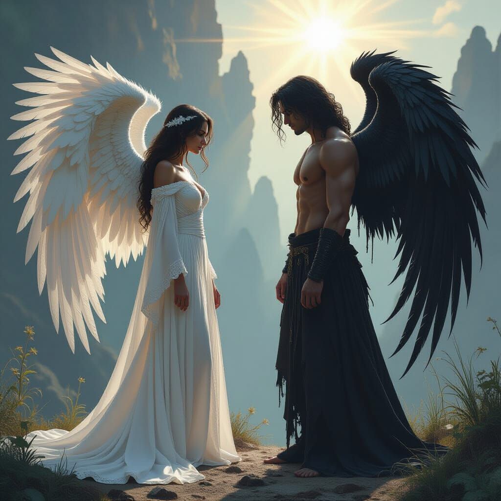 Angel of Light and Darkness in Celestial Mysticism Style