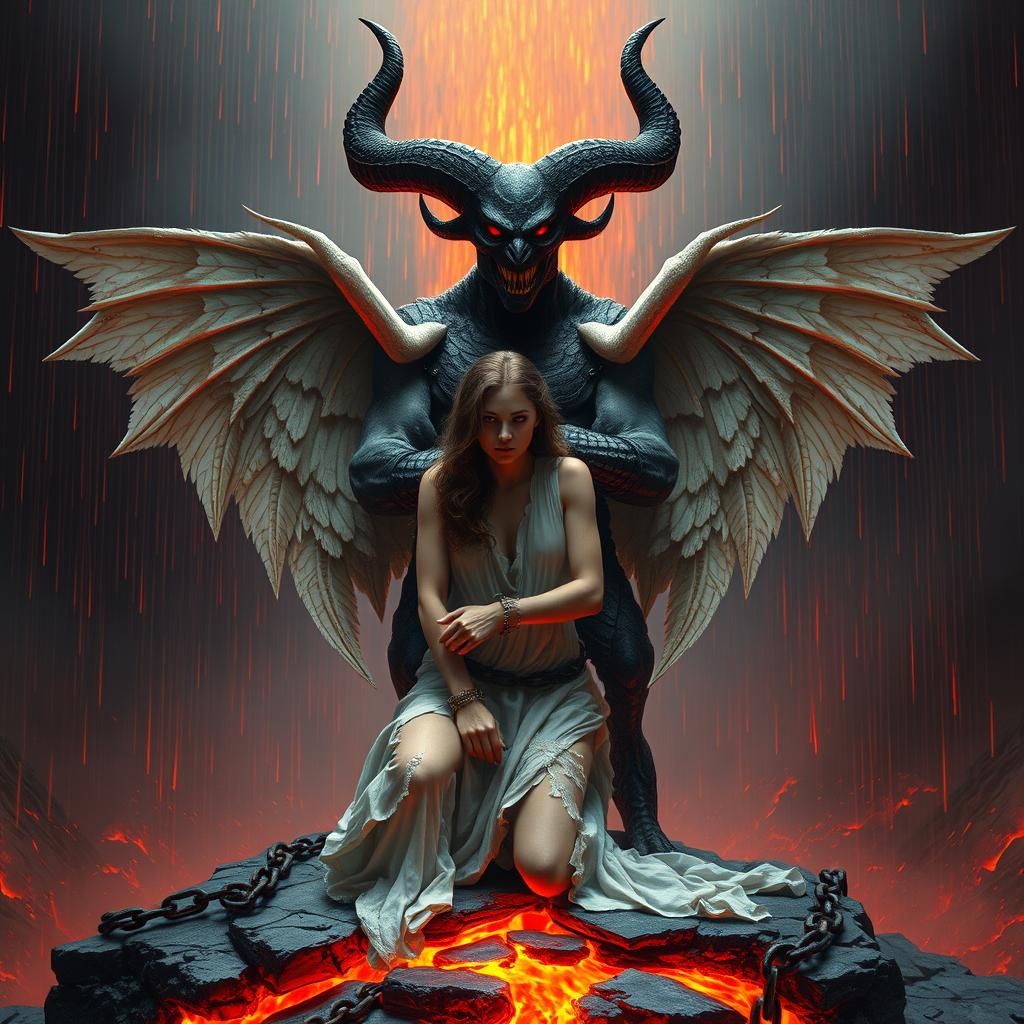 Angel in Chains Before a Demon, Gothic Horror Style