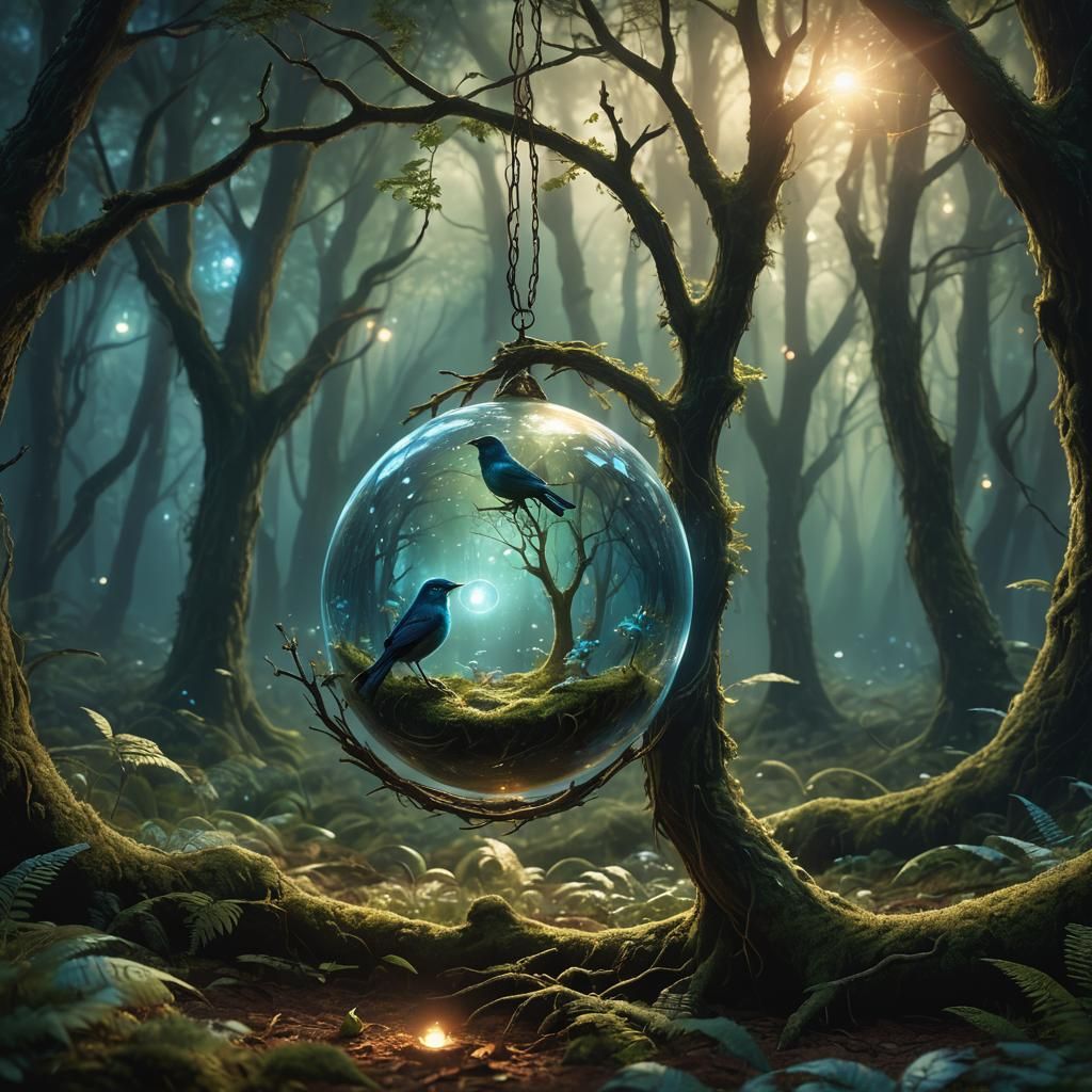 Mystical Bird in Magic Orb Fantasy Art
