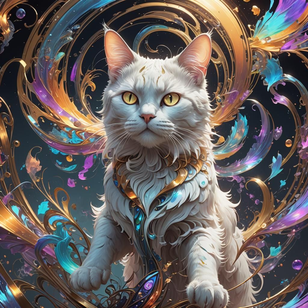 Ethereal Ghost Cat Portrait in Fractal Style