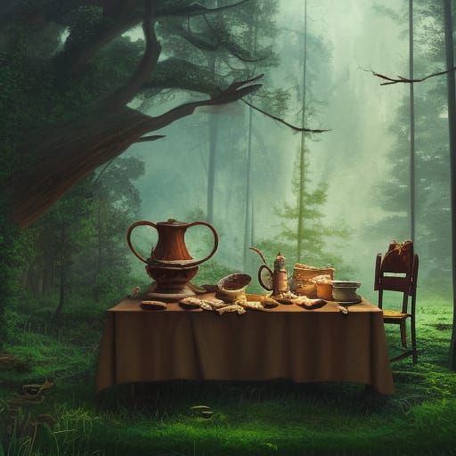 Breakfast Still Life on Porch: Matte Painting