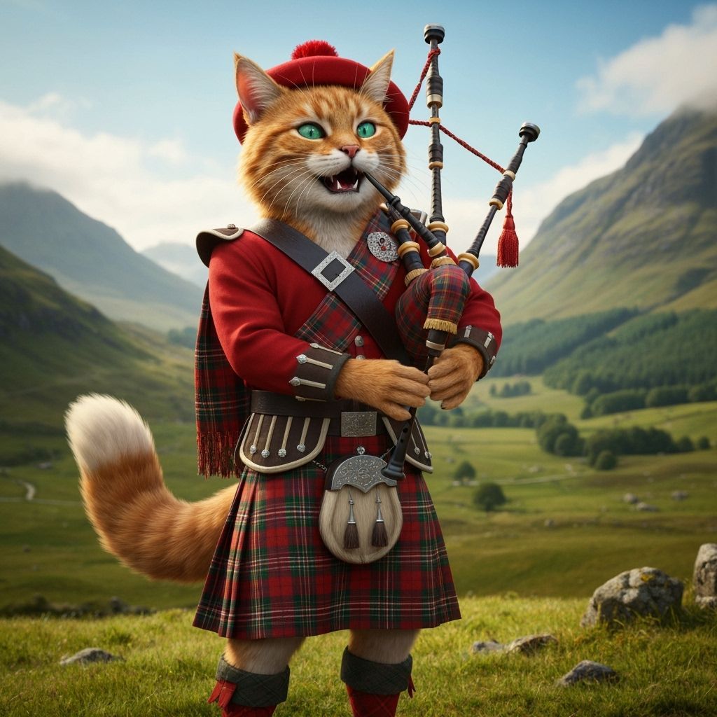 Scottish Wildcat Playing Bagpipes in the Highlands