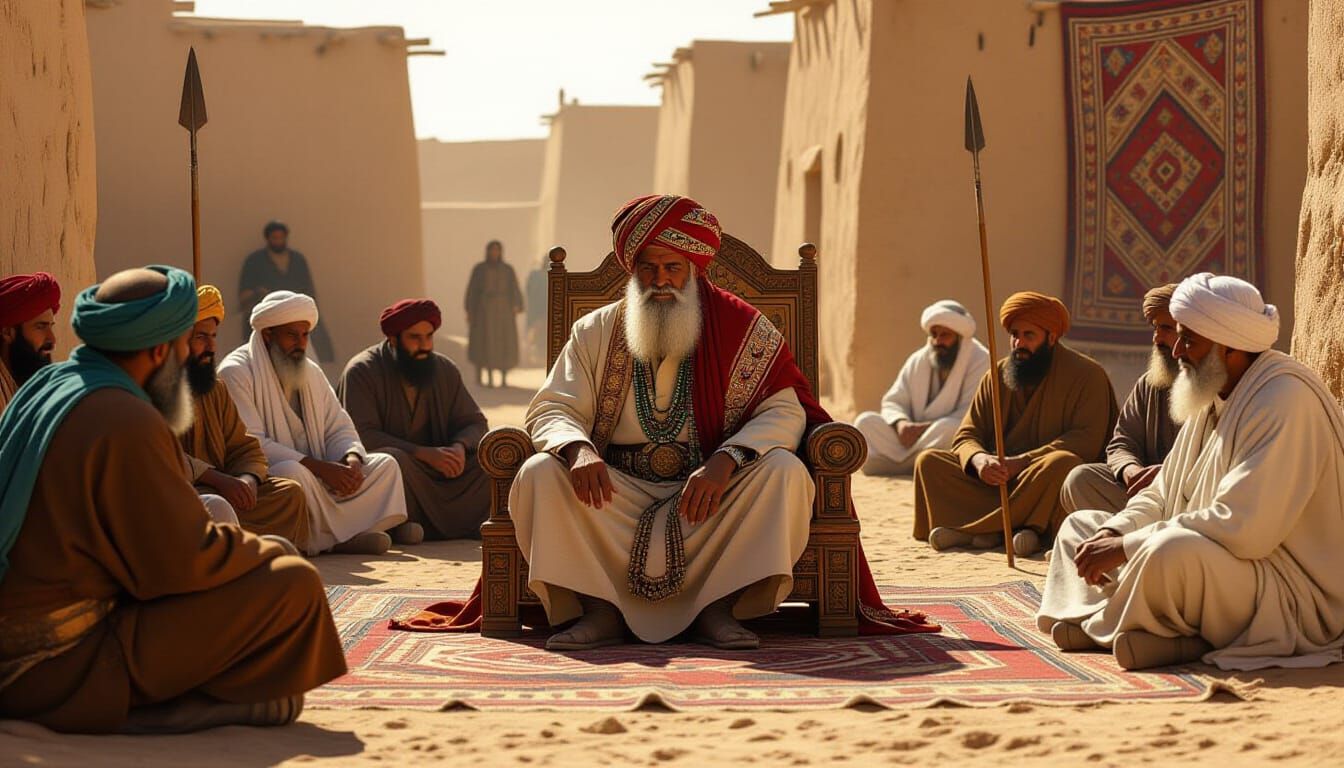 Islamic Tribal Council Scene in Ancient Desert Village