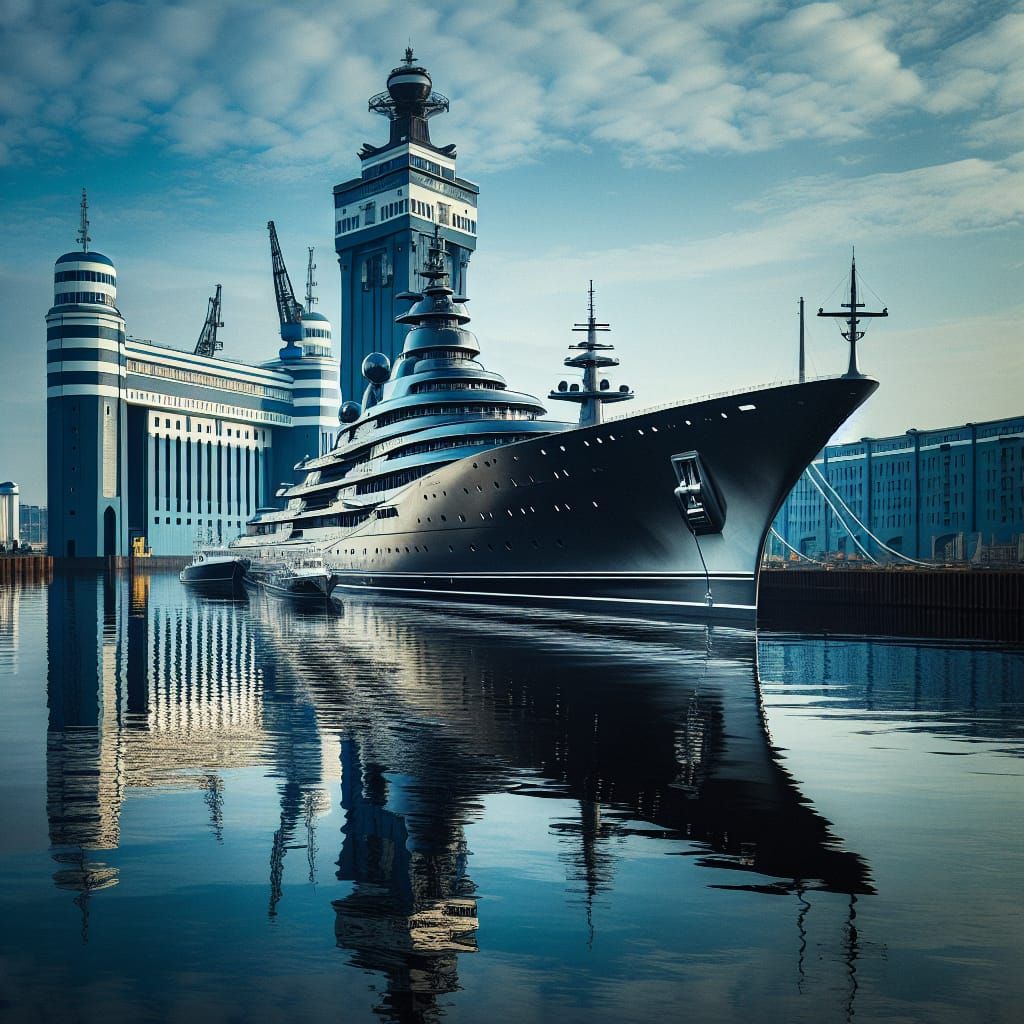 Opulent Black Yacht Anchored in Waterway