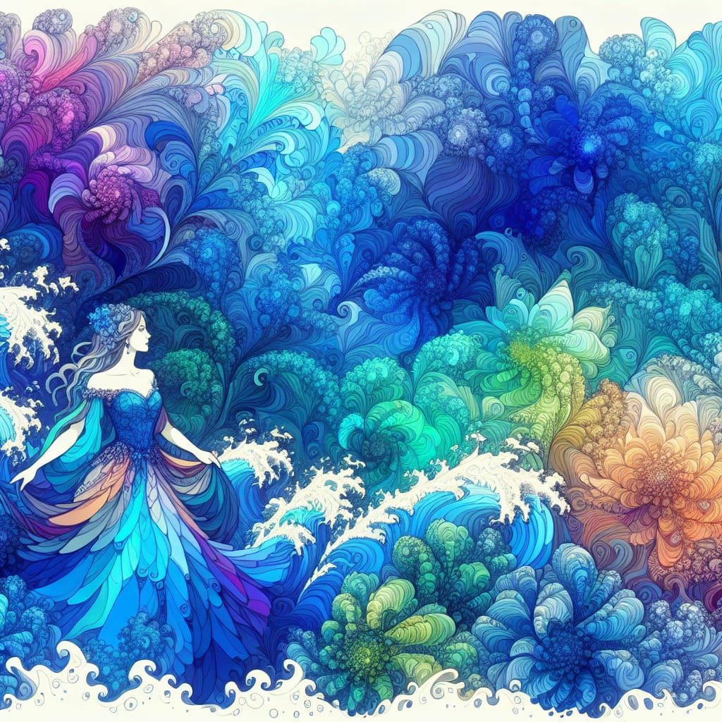 Lady in a Symphony of Blues, Nature's Harmony Embodied