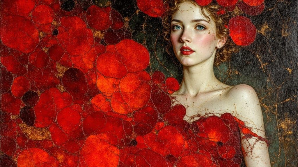 Elegant Princess in Scarlet, Chiaroscuro Oil Painting