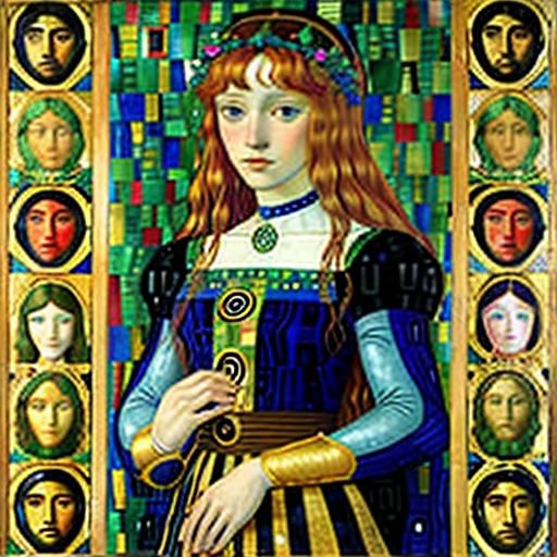 Elegant Woman in Botticelli Raphael Klimt Keane Style