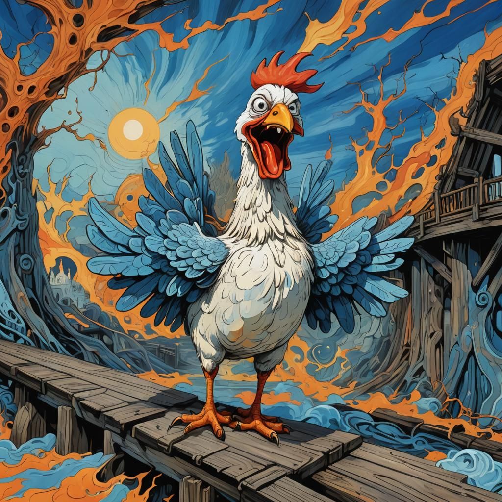 Anthropomorphic Chicken Scream in Psychedelic Fractal Art