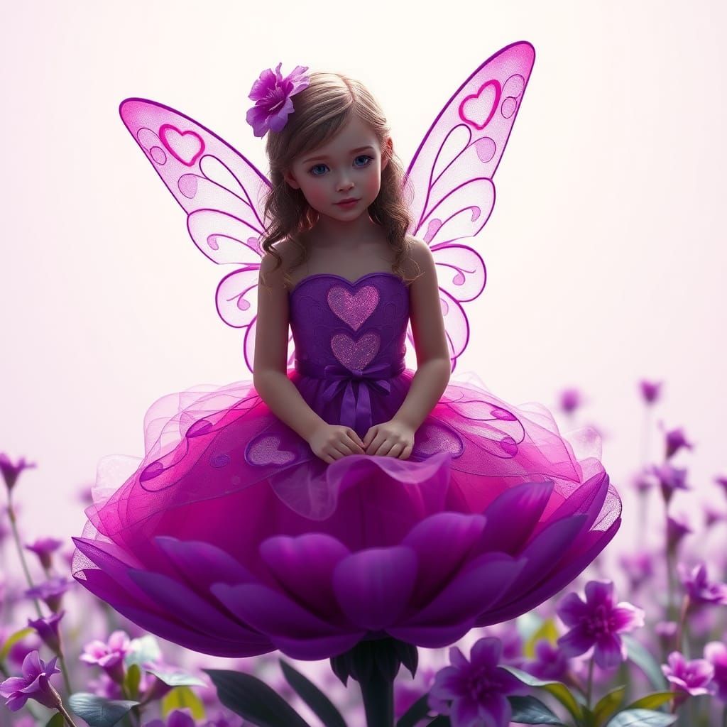 Fairy Girl with Hologram Wings in Floral Setting